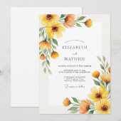 Invitation Mariage Romance Florale Jaune d'Automne (Devant / Derrière)
