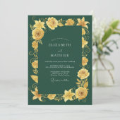 Invitation Mariage Romance Florale Jaune Doré (Debout devant)