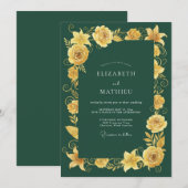 Invitation Mariage Romance Florale Jaune Doré (Devant / Derrière)