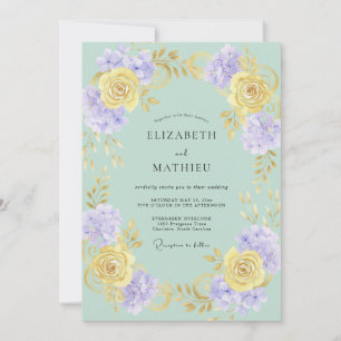 Invitation Mariage Romance Florale Jaune Menthe