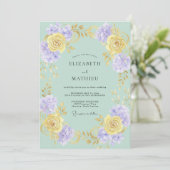 Invitation Mariage Romance Florale Jaune Menthe (Debout devant)
