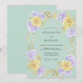 Invitation Mariage Romance Florale Jaune Menthe (Devant / Derrière)