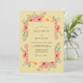 Invitation Mariage Romance Florale Jaune Pêche (Debout devant)