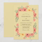 Invitation Mariage Romance Florale Jaune Pêche (Devant / Derrière)