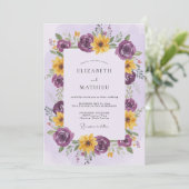 Invitation Mariage Romance Florale Jaune Prune (Debout devant)