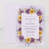 Invitation Mariage Romance Florale Jaune Prune (Devant / Derrière)