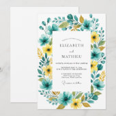 Invitation Mariage Romance Florale Jaune Turquoise (Devant / Derrière)