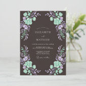 Invitation Mariage Romance Florale Lavande Sarcelle (Debout devant)