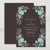 Invitation Mariage Romance Florale Lavande Sarcelle (Devant / Derrière)