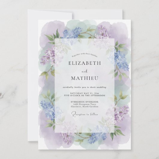 Invitation Mariage Romance Florale Lavande Violette (Devant)