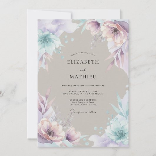 Invitation Mariage Romance Florale Lilas (Devant)