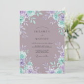 Invitation Mariage Romance Florale Lilas Sarcelle (Debout devant)