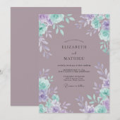 Invitation Mariage Romance Florale Lilas Sarcelle (Devant / Derrière)