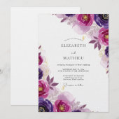 Invitation Mariage Romance Florale Magenta (Devant / Derrière)