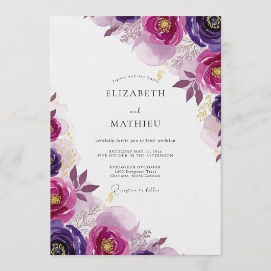 Invitation Mariage Romance Florale Magenta (Devant)