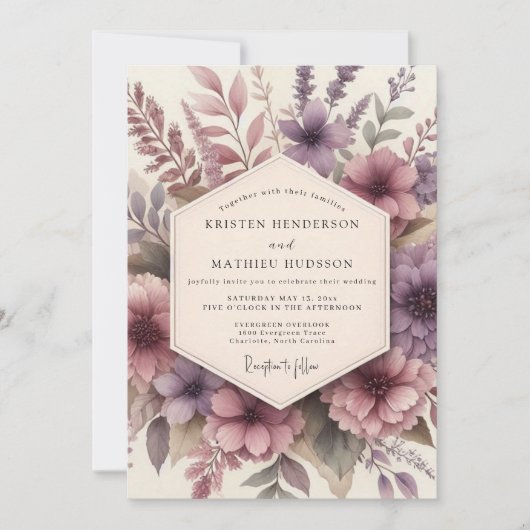 Invitation Mariage Romance Florale Mauve (Devant)