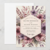 Invitation Mariage Romance Florale Mauve (Devant / Derrière)