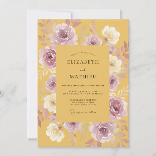 Invitation Mariage Romance Florale Moutarde (Devant)