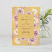 Invitation Mariage Romance Florale Moutarde (Debout devant)