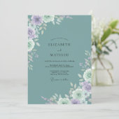 Invitation Mariage Romance Florale Murmurante Sarcelle (Debout devant)
