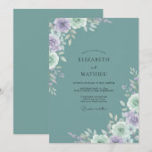 Invitation Mariage Romance Florale Murmurante Sarcelle (Devant / Derrière)