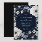 Invitation Mariage Romance Florale Navy (Devant / Derrière)