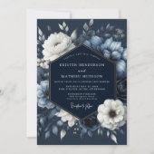 Invitation Mariage Romance Florale Navy (Devant)