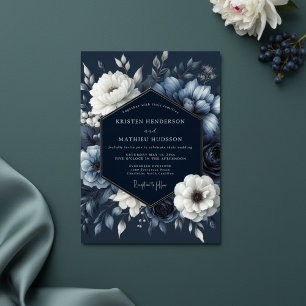 Invitation Mariage Romance Florale Navy