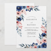 Invitation Mariage Romance Florale Navy & Blush (Devant / Derrière)