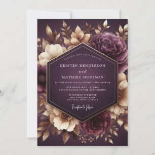 Invitation Mariage Romance Florale Nocturne aux Prunes