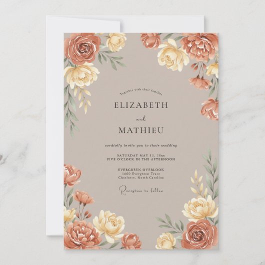 Invitation Mariage Romance Florale Ocre (Devant)