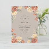 Invitation Mariage Romance Florale Ocre (Debout devant)