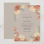 Invitation Mariage Romance Florale Ocre (Devant / Derrière)