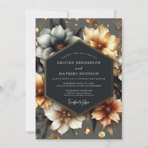 Invitation Mariage Romance Florale Or