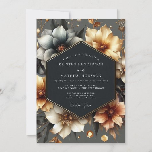 Invitation Mariage Romance Florale Or (Devant)