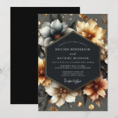 Invitation Mariage Romance Florale Or (Devant / Derrière)