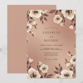 Invitation Mariage Romance Florale Or Rose (Devant / Derrière)