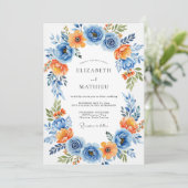 Invitation Mariage Romance Florale Orange Bleu (Debout devant)