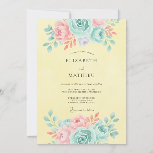 Invitation Mariage Romance Florale Pastel (Devant)