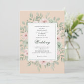 Invitation Mariage Romance Florale Pêche (Debout devant)