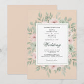 Invitation Mariage Romance Florale Pêche (Devant / Derrière)