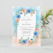 Invitation Mariage Romance Florale Peche Bleue (Debout devant)