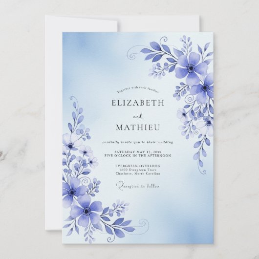 Invitation Mariage Romance Florale Pervenche (Devant)