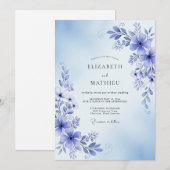 Invitation Mariage Romance Florale Pervenche (Devant / Derrière)