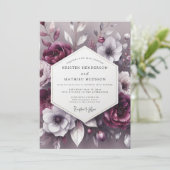 Invitation Mariage Romance Florale prune (Debout devant)