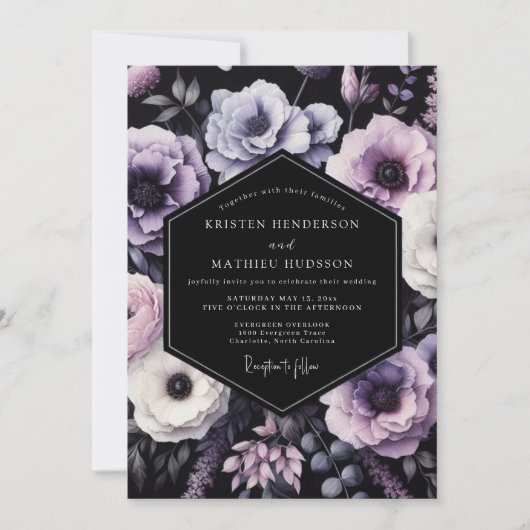 Invitation Mariage Romance Florale Prune Moody (Devant)