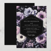 Invitation Mariage Romance Florale Prune Moody (Devant / Derrière)