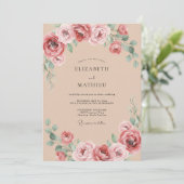 Invitation Mariage Romance Florale Rose (Debout devant)