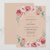 Invitation Mariage Romance Florale Rose (Devant / Derrière)