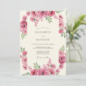 Invitation Mariage Romance Florale Rose Clair (Debout devant)
